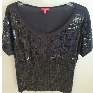 Curvy Size XL Black Sequin Front T-shirt Dressy